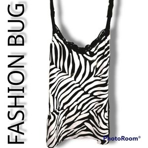 FASHION BUG Zebra Print & Lace Stretch Tank XL